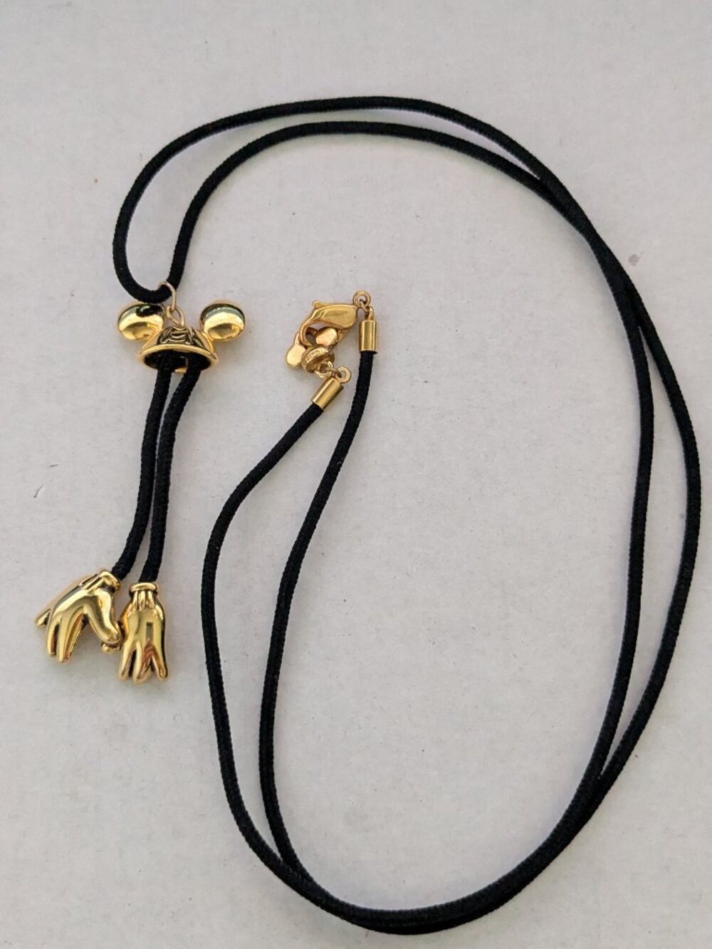 RARE DISNEY NAPIER Gold Mickey Mouse Hat & Dangle Gloves Pendant Corded Necklace